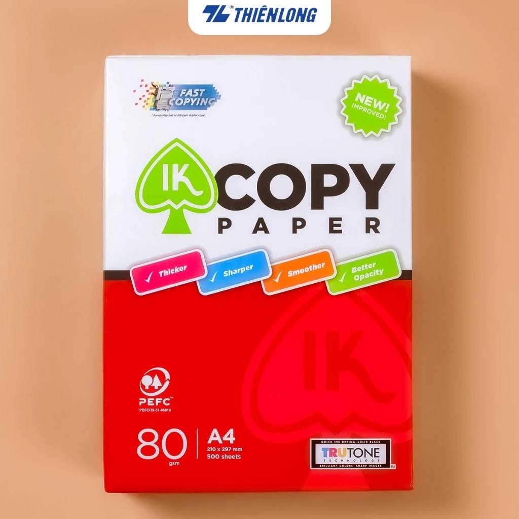Giấy A4, giấy in photo 500 tờ 80gsmThiên Long IK Copy  - Ream giấy a4 500 tờ không lem
