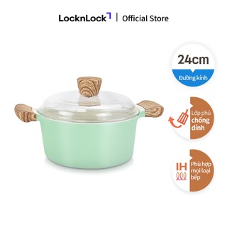 Nồi nhôm chống dính nắp thủy tinh lock & lock, 24cm. màu mint cca202