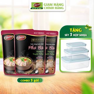 Bộ 3 Gói gia vị nấu Nước dùng hoàn chỉnh Barona - Phở Bò 150g/gói [Tặng set 3 Hộp nhựa]