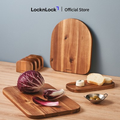 Bộ thớt gỗ keo 4 sản phẩm (3 thớt + 1 giá đỡ) Lock&Lock Acacia wood cutting board set màu nâu sẫm CKD075S4