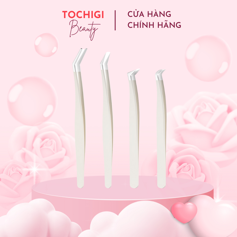 Nhíp gắn lông mi giả chuyên dụng Cherry Pro Tweezer gắn mi chùm, mi sợi nhỏ, chất liệu sắt không ghỉ kèm hộp đựng