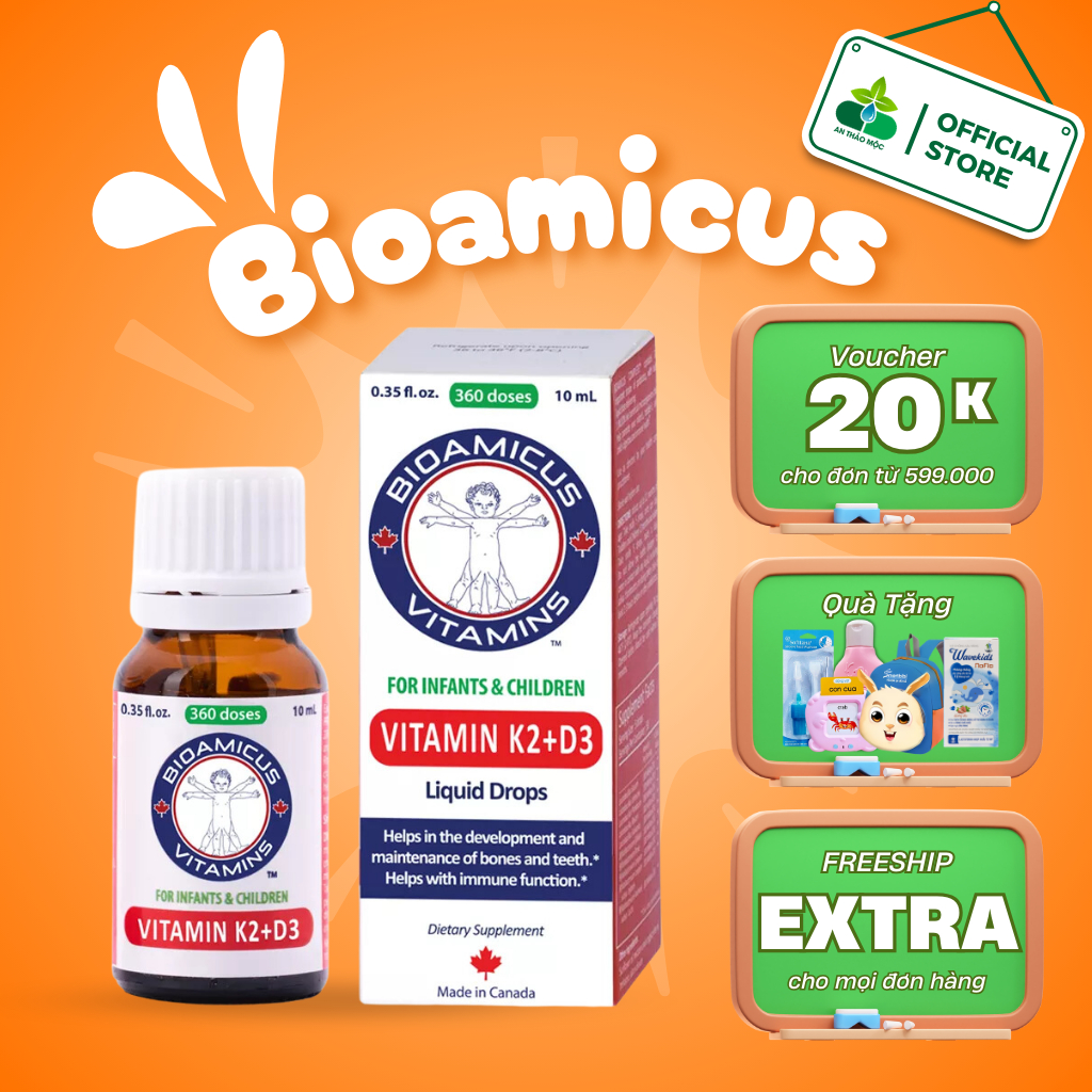 Bioamicus Vitamin D3K2 Mk7.Giúp Bé Hấp Thu Canxi Tối Đa, Xương Răng Chắc Khỏe