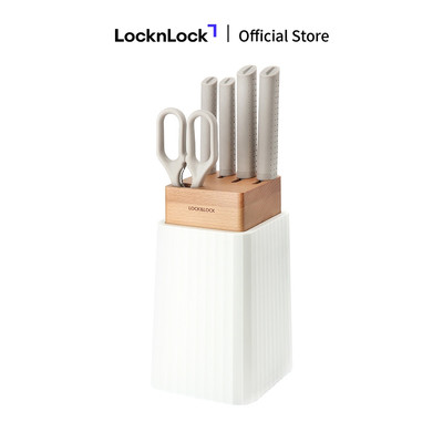 Bộ dao 6 món Lock&Lock (4 dao, 1 kéo, 1 hộp đựng dao) - màu trắng - CKK802