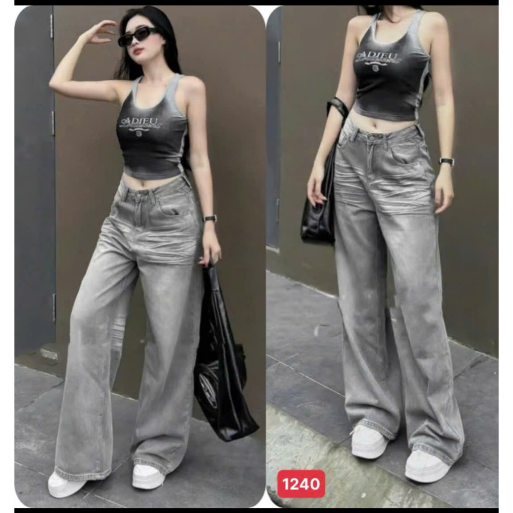 Quần beggy nữ trơn màu xám ống rộng ống rộng thiết kế trẻ trung cá tính solo-store-BG1240