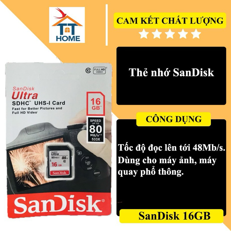 Thẻ USB Sandisk - Thẻ nhớ SD Sandisk 🔥16Gb, tốc độ cao, độ phân giải 3.0 🔥