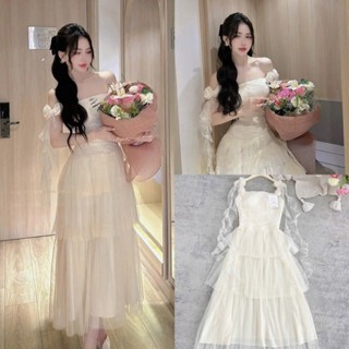 Váy đầm voan trắng ren 2 dây, váy 2 dây trắng quây cúp ngực maxi dáng dài xếp tầng, bồng xoè cô dâu, tiểu thư công chúa