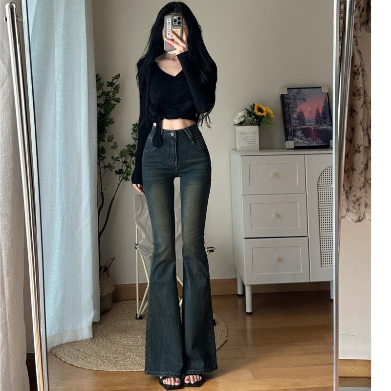 Quần jeans nữ ống loe co giãn MIAA , quần bò jean nữ ống đứng rộng suông CẠP CAO cao cấp Hottrend | BigBuy360 - bigbuy360.vn