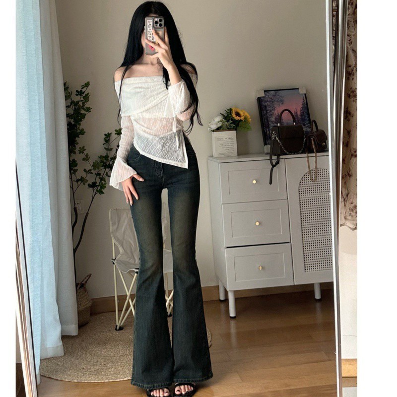 Quần jeans nữ ống loe co giãn MIAA , quần bò jean nữ ống đứng rộng suông CẠP CAO cao cấp Hottrend | BigBuy360 - bigbuy360.vn
