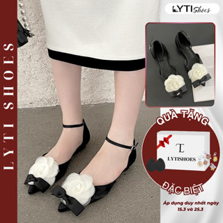  Giày Búp Bê đế thấp mũi nhọn đính hoa trà sang trọng tiểu thư Lytishoes G222 