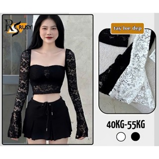 Áo Ren Cúp Ngực Tay Dài Ống Loe Kiểu Dáng Quyến Rũ , Áo Tay Dài Chất Ren Cổ Vuông Sexy RUSY