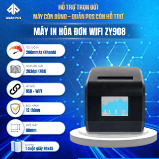 Máy in hóa đơn kết nối điện thoại wifi không dây ZY908, in bill không cần dây mạng Lan