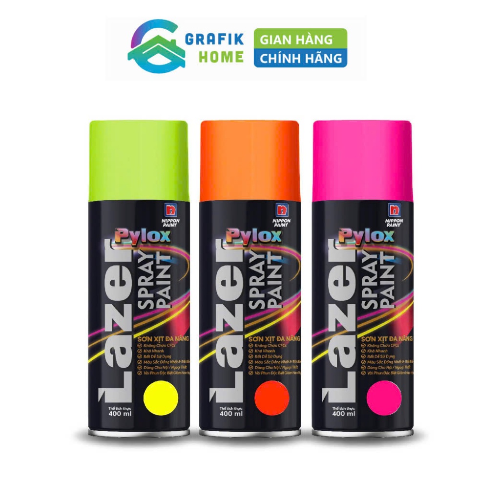 Sơn xịt màu dạ quang Pylox Lazer NIPPON PAINT chai 400ml