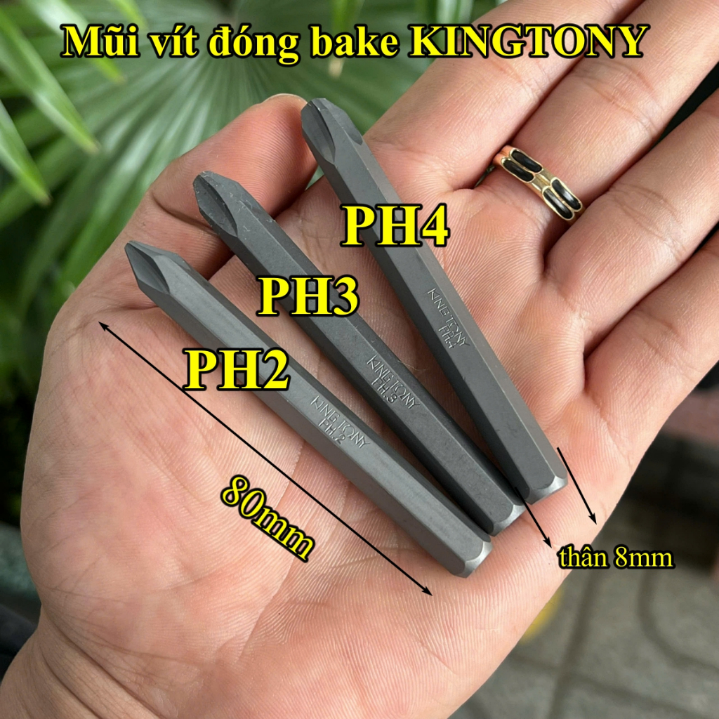 Mũi vít đóng bake Kingtony 18800 (PH2 , PH3 , PH4 ) dài 80mm thân 8mm