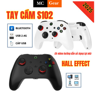  Tay cầm chơi game S102 2025 cần Hall Joystick xoay 360 kết nối bluetooth Receiver 2.4G có 2 nút Macro gán Full Skill 