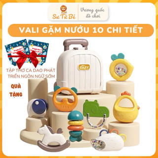 [ Tặng tập thơ] Đồ Chơi Gặm Nướu Cho Bé 10 Chi Tiết Kèm Vali 10 Món Xúc Xắc Lục Lạc An Toàn Cho Bé Sơ Sinh