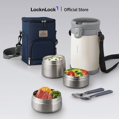 Bộ hộp cơm giữ nhiệt kèm muỗng nĩa Lock&Lock Easy Carry 2.0L LHC8039