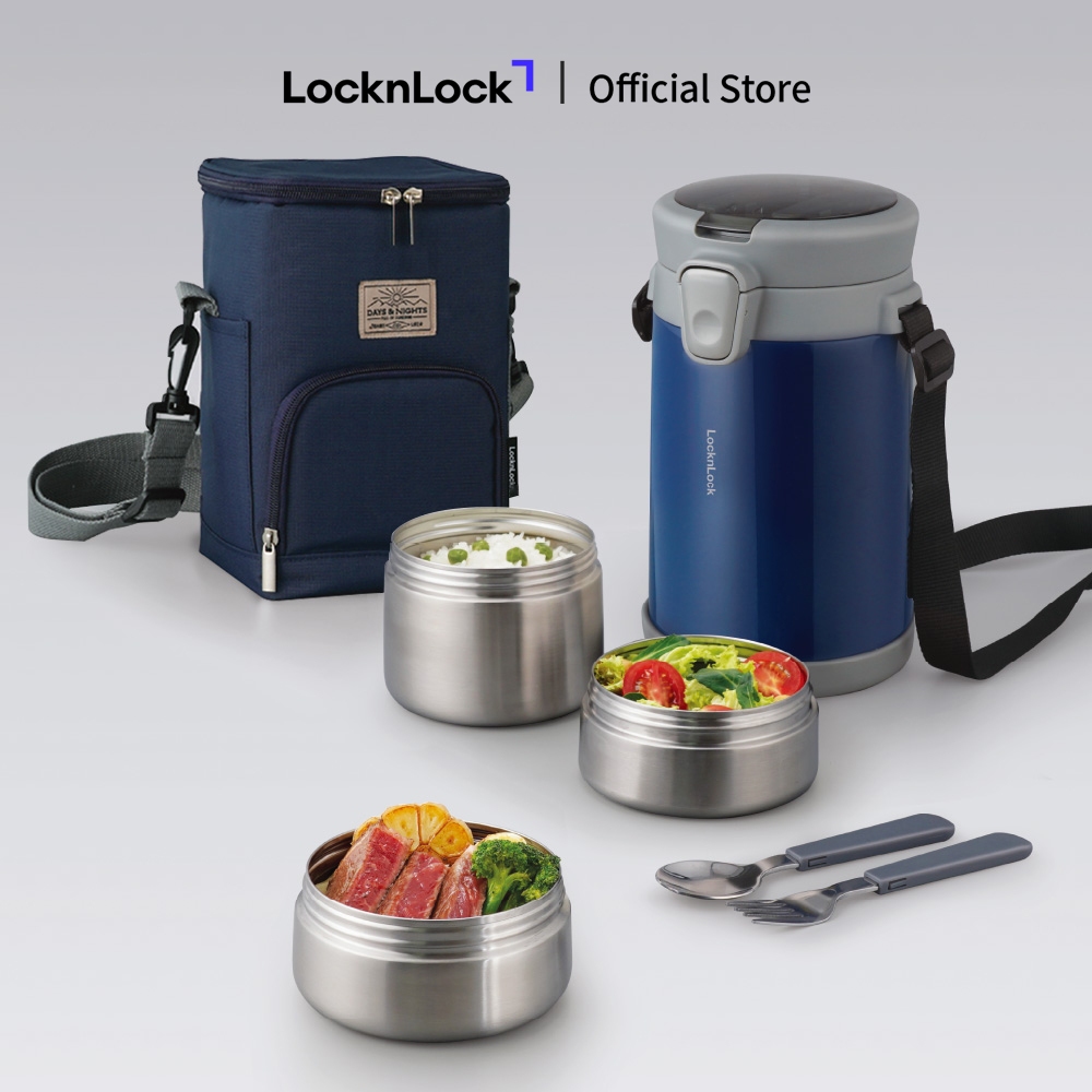 Bộ hộp cơm giữ nhiệt kèm muỗng nĩa Lock&Lock Easy Carry 2.0L LHC8039 | BigBuy360 - bigbuy360.vn