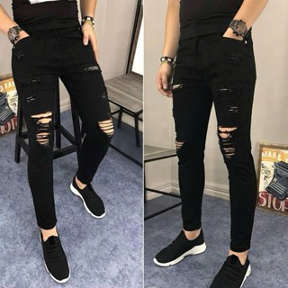Quần jean nam trắng rách bụi bặm chất bò co giãn form skinny ống ôm mẫu mới cao cấp Menswear Pants