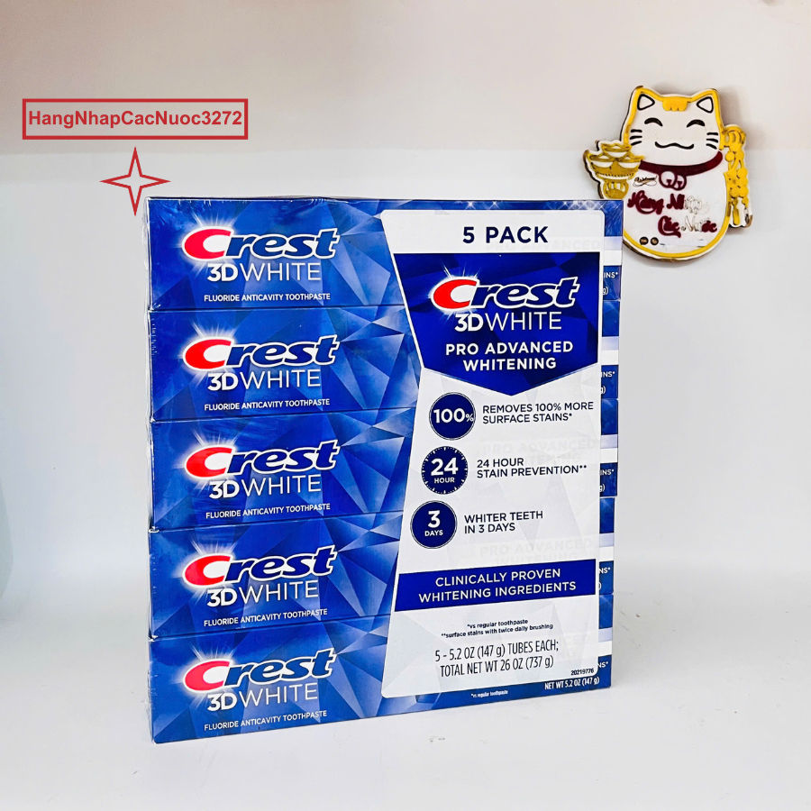 Kem đánh răng crest 3D white 147g date 2027 sét 5 cây