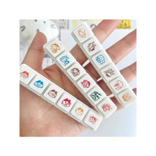 Con dấu mini hình mèo & đồ uống dễ thương - Bộ 6 dấu vuông, nút bấm tiện lợi, phụ kiện DIY sổ tay cho học sinh.