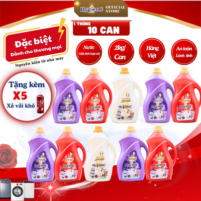 [1 Thùng] Combo 10 Can nước giặt đậm đặc HygienC - Khối lượng 2Kg - CB10C2