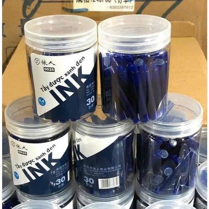 Hộp 30 ống mực bút máy xoá được màu xanh đen (mực ống bút máy tẩy được)