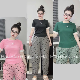  D26 Bộ Áo Thun Tăm Lạnh+Quần 9Tấc Caro Baggy Lai Bèo Xinh sz M-L 