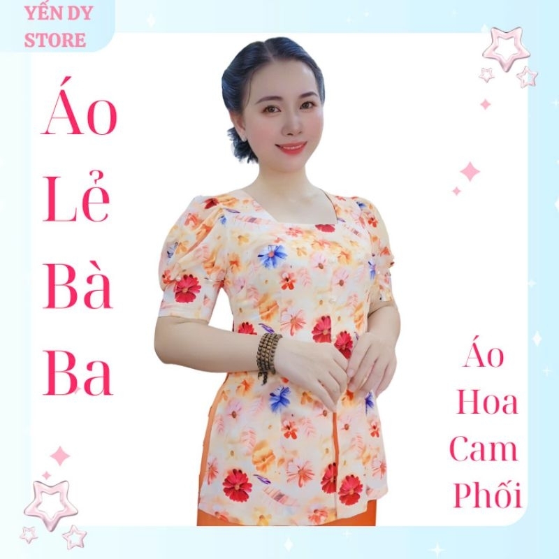 ÁO LẺ - Áo Bà Ba Cổ Vuông Hoa in 8D Dòng Lụa Cao Cấp Co Giãn Mềm Mát 45-76kg