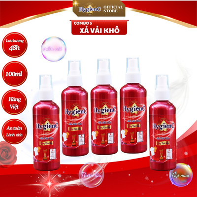 [Đỏ Combo 5 chai] Nước xả vải khô HygienC dạng xịt - Dung tích 100ml - XVK5Đ
