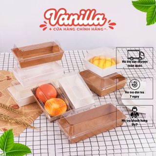 [COMBO 50 HỘP] Hộp giấy Kraft E1413 đựng bánh LOẠI 1 Hộp giấy kraft vuông nắp nhựa trong đựng bánh