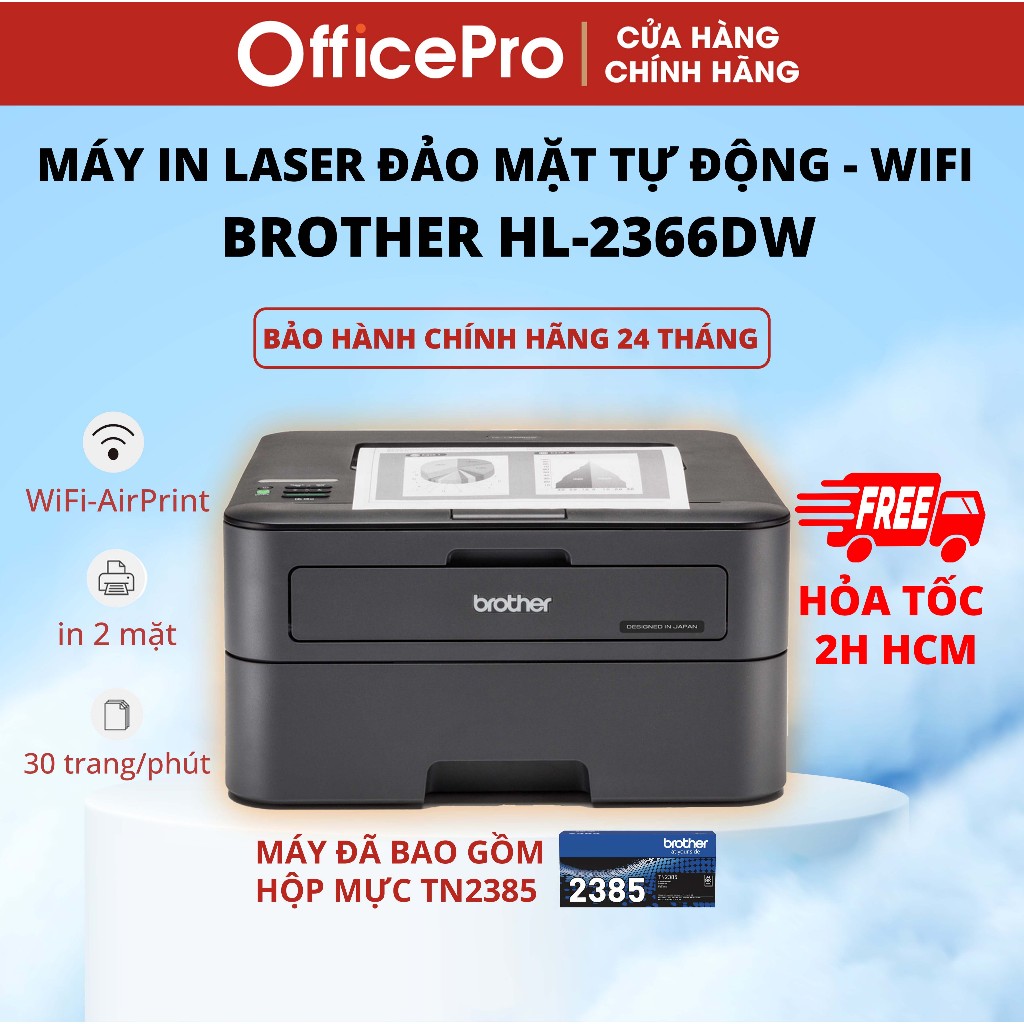 Máy in đảo mặt wifi laser đơn sắc Brother HL-L2366DW