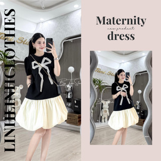  Đầm bầu dự tiệc thiết kế  váy bầu babydoll đuôi cá dáng bí mix nơ nổi cao cấp chất hàn chéo lên dáng cực xinh 
