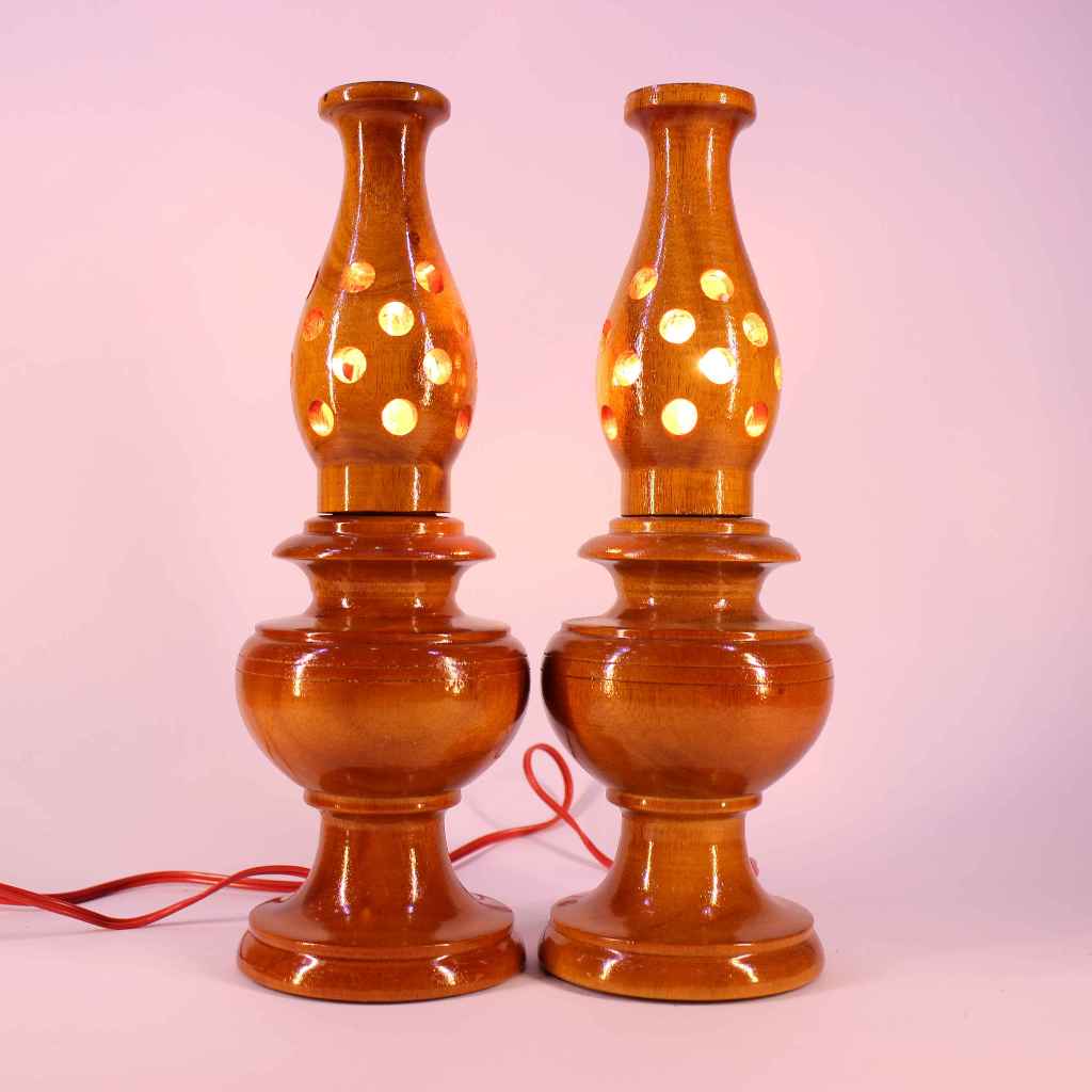 2 Cây Đèn Gỗ Bàn Thờ Đèn Gỗ Thấp 26Cm - Đèn Bàn Thờ Đông Phương Fatima (NCDS-0138)