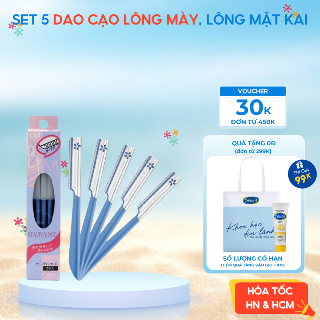 Bộ 5 dao cạo lông mày, lông mặt (có lớp bảo vệ) cho nữ KAI (7g x5)