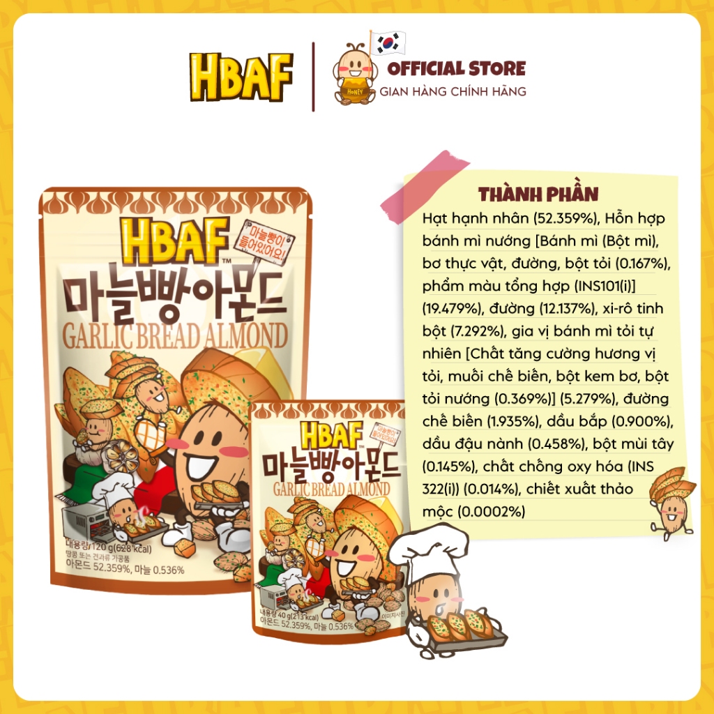 [MUA 3 GÓI 120G TẶNG 1 CHAI MOGU 220ML] Hạt Hạnh Nhân Tâm Vị HBAF Hàn Quốc 120G Ăn Vặt Dinh Dưỡng He