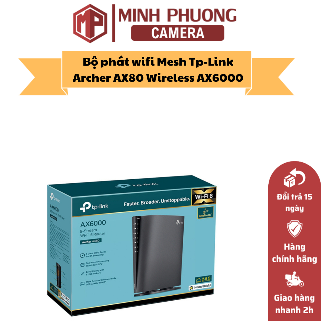 Bộ phát wifi Mesh Tp-Link Archer AX80 Wireless AX6000, 8 Luồng với Cổng 2.5G, BH chính hãng 24 tháng