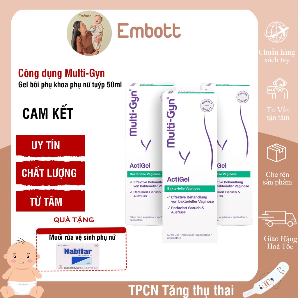 Gel bôi phụ khoa Multi gyn actigel hàng Đức tuýp 50ml Embott