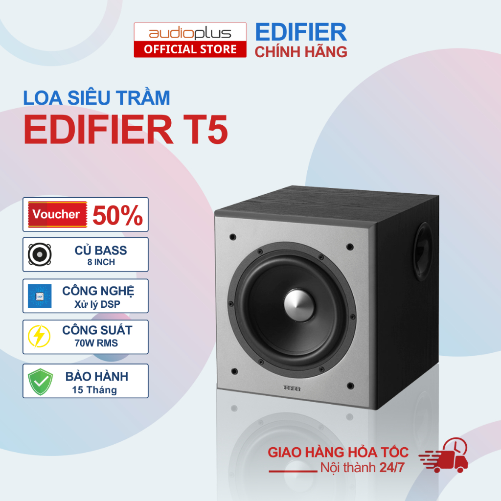 Loa siêu trầm EDIFIER T5 - Thiết kế mạnh mẽ - Công suất 70W - Bass 8 inch - Hàng chính hãng