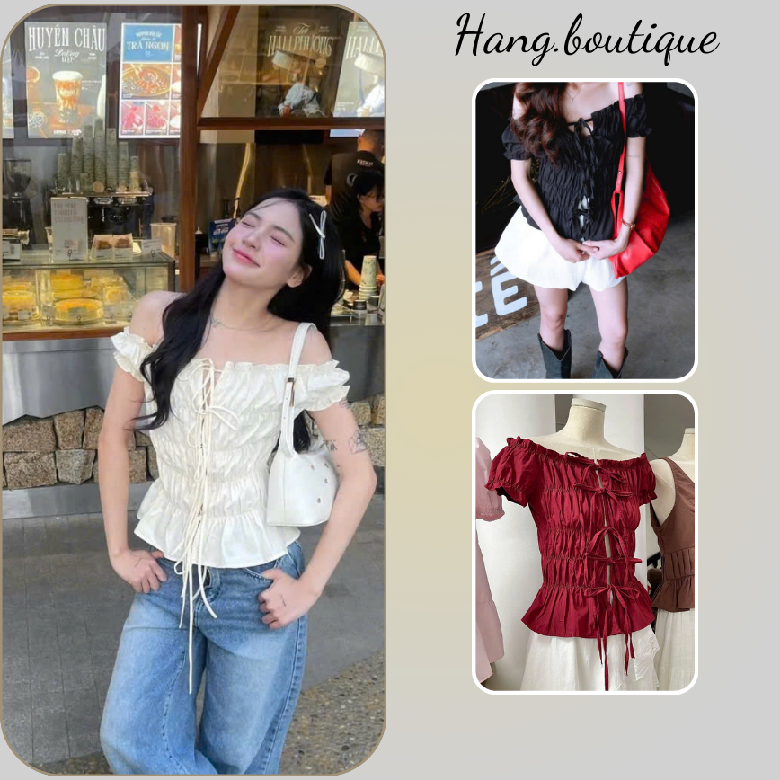 Áo Trễ Vai Đan Dây Bo Chun Croptop Tiểu Thư Mặc 2 Kiểu HANGBOUTIQUE S113