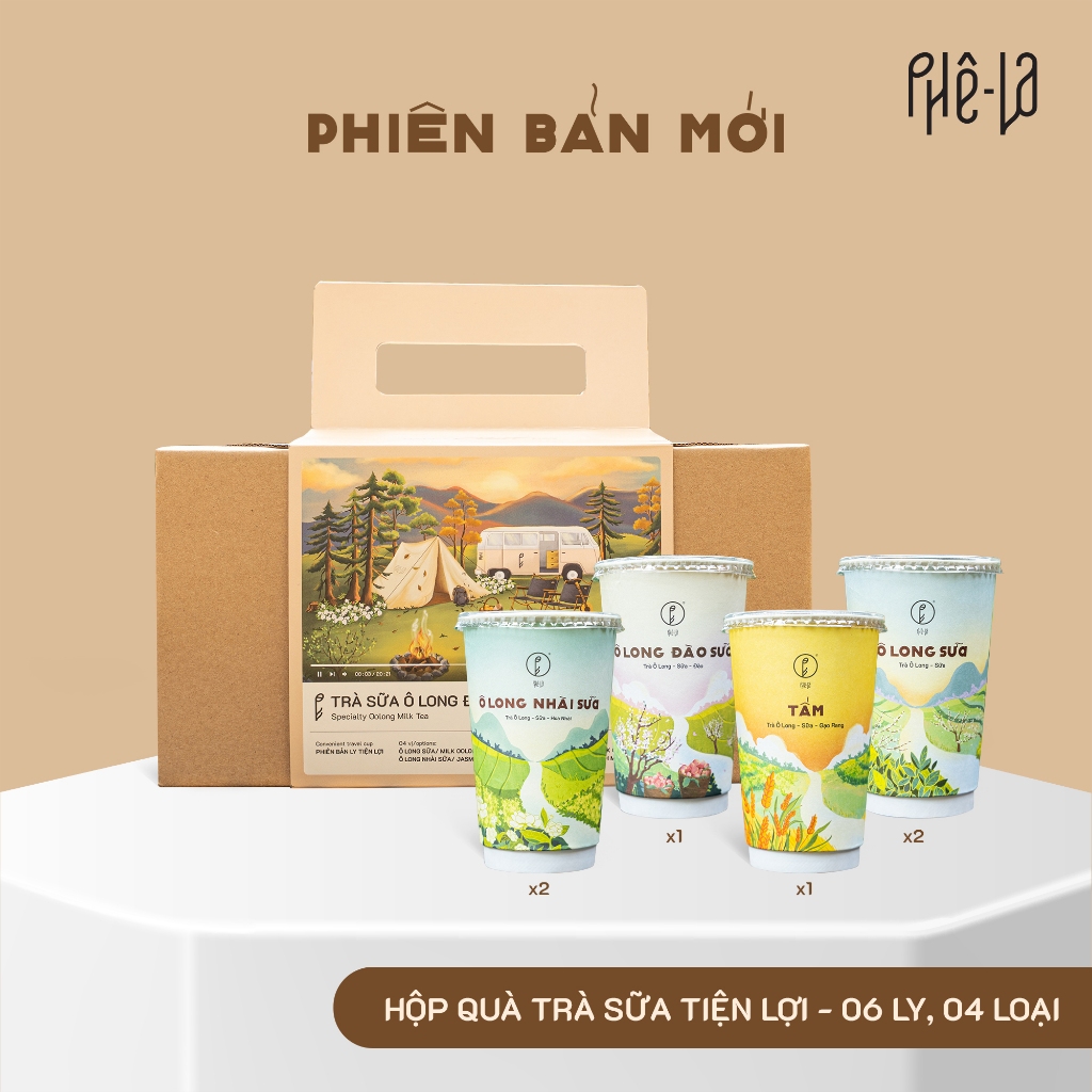 [Set Quà] Hộp Quà Trà Sữa Tiện Lợi Phê La, Hộp 06 ly - 04 loại