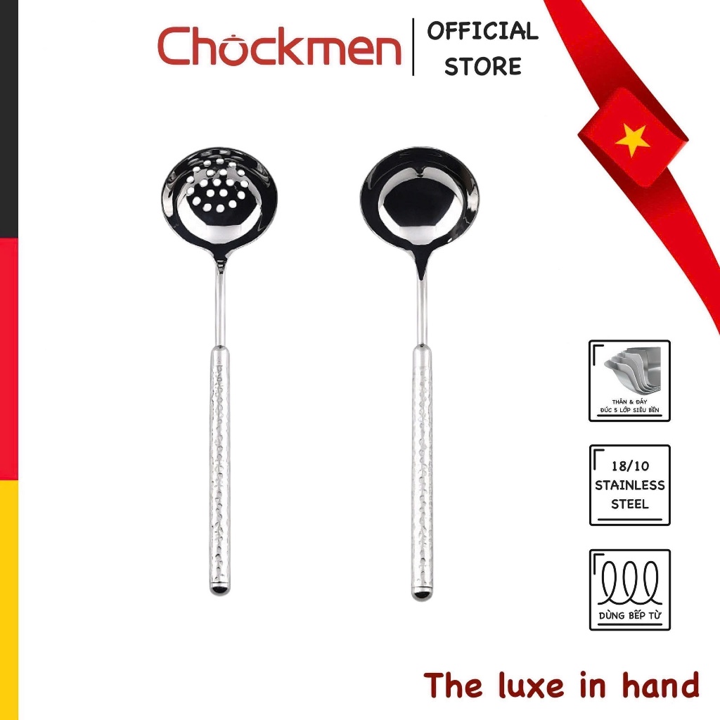 Muôi Canh - Muôi Thủng Tròn CHOCKMEN Inox 18/10 Muôi Múc Canh Muôi Ăn Lẩu Muôi Vớt SET SẦN TRÒN MỚI