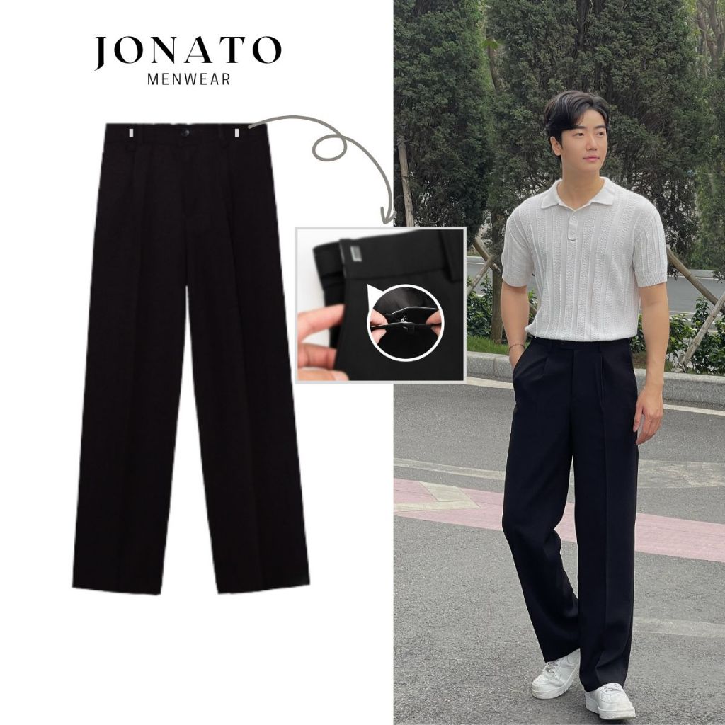 Quần tây nam ống suông rộng điều chỉnh cạp JONATO, quần vải ống rộng phong cách trẻ trung năng động