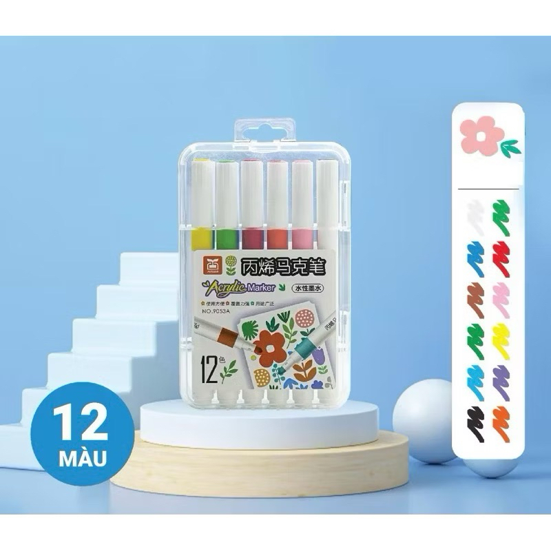 Hộp 12 màu 36 màu Acrylic Marker 9053, bút màu acrylic 9053 có hộp đựng, bút màu acrylic cao cấp 12 