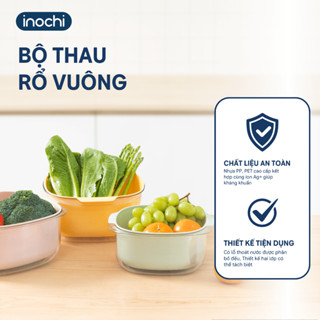 Bộ thau rổ vuông Inochi - Yoko, hai lớp đựng trái cây, rau củ siêu xinh, chất lượng cao cấp