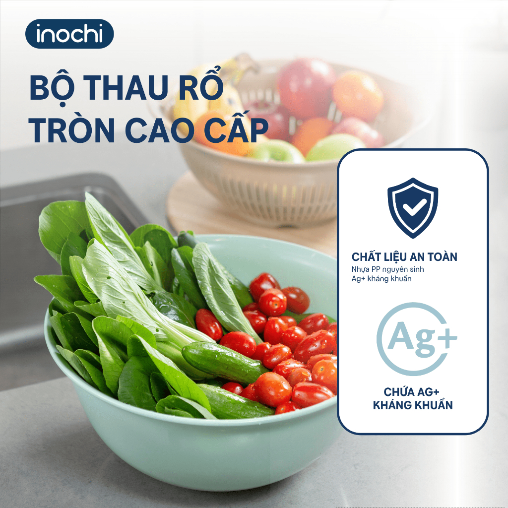Thau rổ nhựa tròn cao cấp Yoko Inochi Nhật Bản loại lớn cao cấp chắc chắn sang trọng (Nhiều màu)