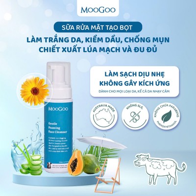 Bọt rửa mặt dịu nhẹ cho da nhạy cảm, tuổi dậy thì trắng sáng da thiên nhiên - Moogoo Úc