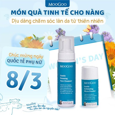 Combo bọt rửa mặt và tẩy tế bào chết MooGoo, làm sạch dịu nhẹ, lành tính phù hợp cho da nhạy cảm