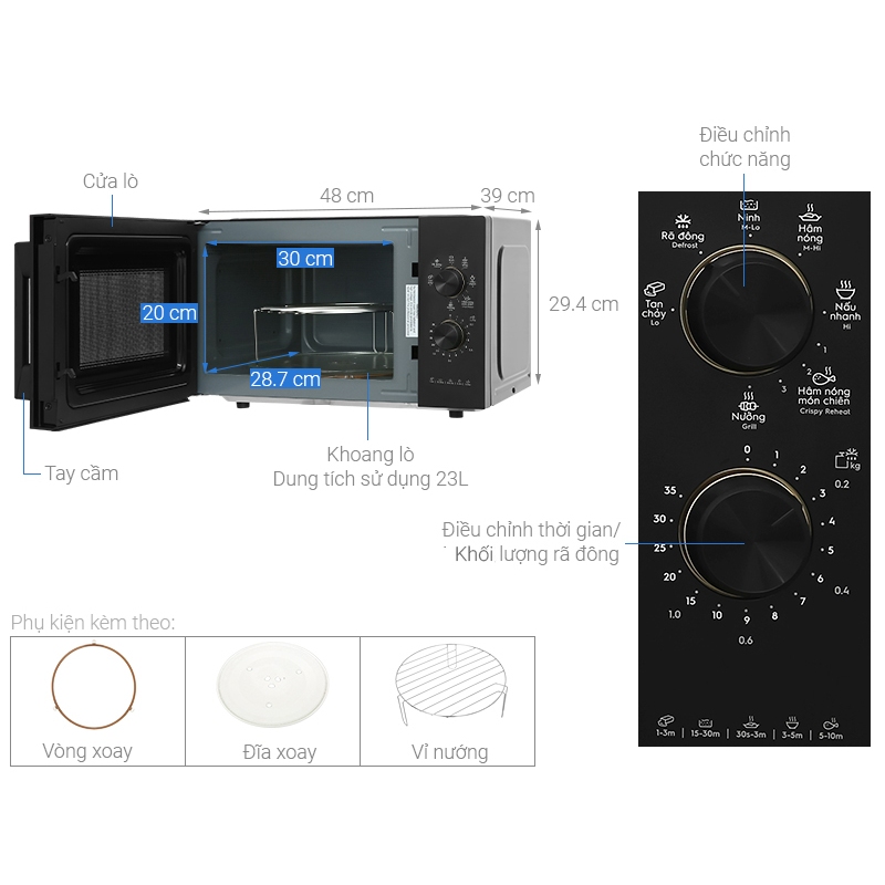 Lò vi sóng có nướng Electrolux EMG23K22B, EMM23K22B23 lít hàng trưng bày y video