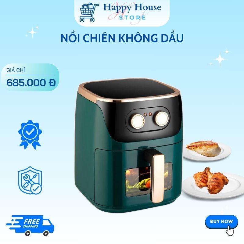 Nồi chiên không dầu Camel 12L khoang kính viền vàng