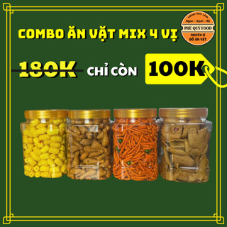  Combo snack ăn vặt 4 Vị -   Bimbim Que + Nui Chiên Bơ + Snack Đùi Gà Bơ Cay + Tai Heo Mắm  - Phú Quý Food 